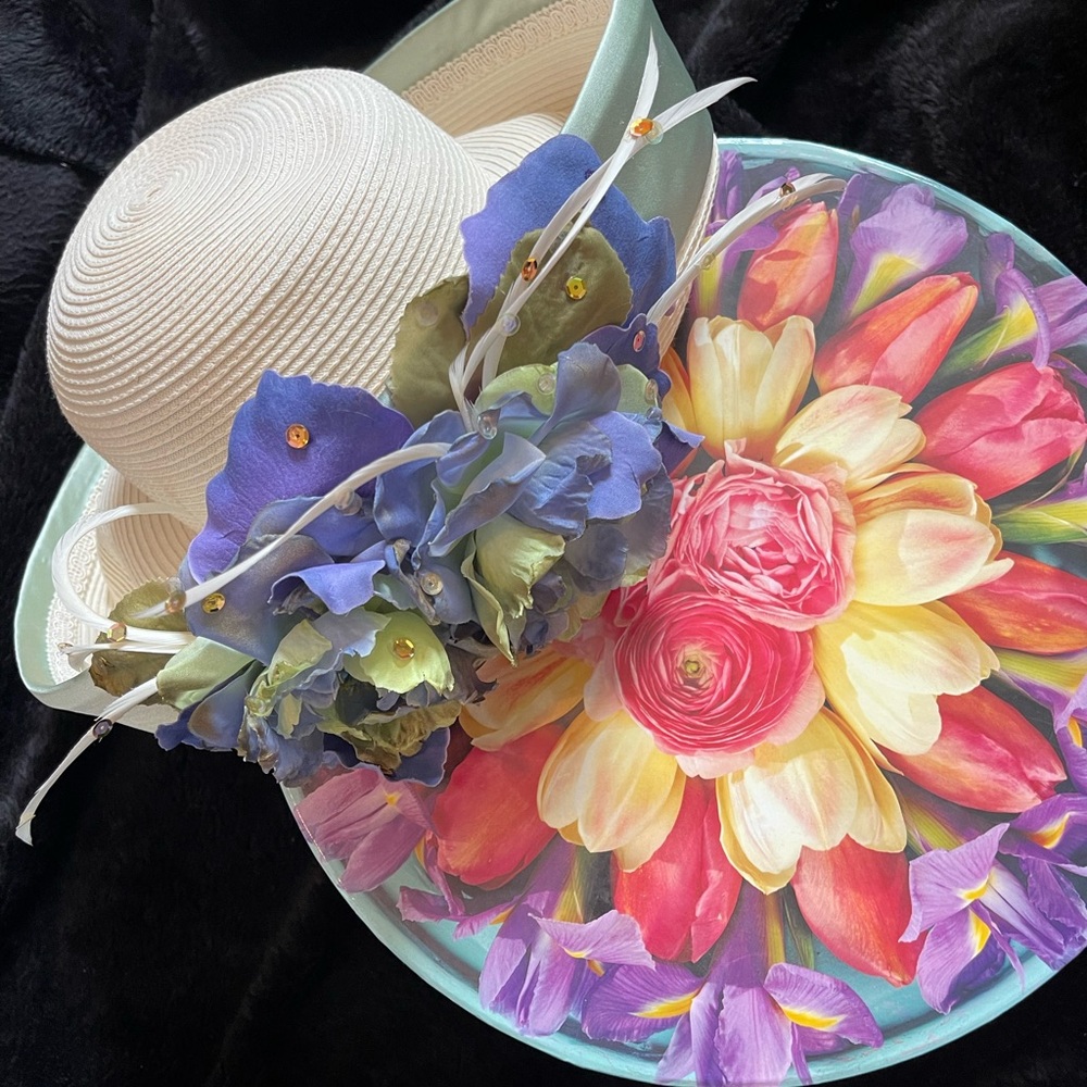 Floral Decorated White Hat